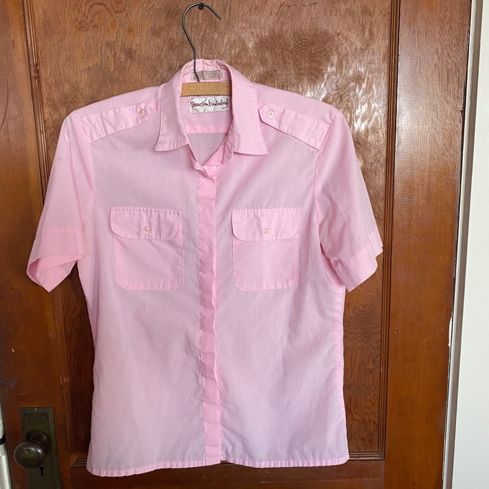 Vintage Diane VonFurstenberg light pink button blouse with epaulets